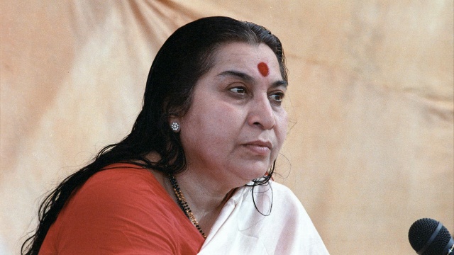 Shri Mataji Nirmala Devi speech, head and shoulders from the right, India