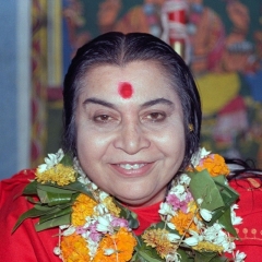Shri Mataji with garland, head and shoulders